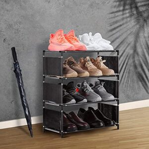 NiHome Stackable and Adjustable 4-Tier Shoe Rack, Lightweight Space-Saving Narrow Design for Small Spaces, Holds up to 8 Pairs, Ideal for Closet, Hallway, Entryway, Living Room, Bedroom (Black Fabric)