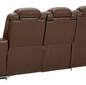 Signature Design by Ashley The Man-Den Reclining Sofa, Mahogany