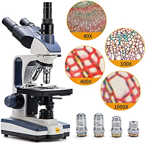 Swift SW 350T Compound Trinocular Microscope,40X-2500X Magnification,Two-Layer Mechanical Stage,with 5.0 mp Camera and Software Windows/Mac Compatible and 5 PCS Prepared Slides and 5 PCS Blank Slides