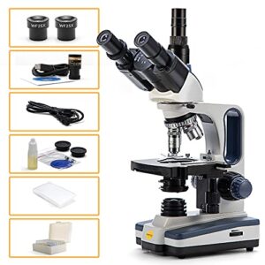 Swift SW 350T Compound Trinocular Microscope,40X-2500X Magnification,Two-Layer Mechanical Stage,with 5.0 mp Camera and Software Windows/Mac Compatible and 5 PCS Prepared Slides and 5 PCS Blank Slides