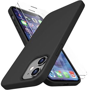cellever silicone case for iphone 12, 12 pro slim fit [2 tempered 9h glass screen protectors included] shockproof phone cover with [soft microfiber lining] - black