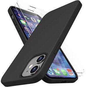 CellEver Silicone Case for iPhone 12, 12 Pro Slim Fit [2 Tempered 9H Glass Screen Protectors Included] Shockproof Phone Cover with [Soft Microfiber Lining] - Black