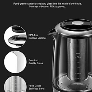 Electric Tea Kettle, 1.7L Variable Temperature Electric Kettle, Fast Boil Glass Water Kettle with 2Hr Keep Warm Function, Premium Stainless Steel, Boil Dry Protection, 1200W