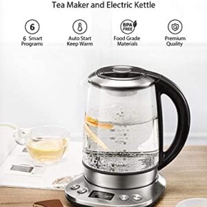 Electric Tea Kettle, 1.7L Variable Temperature Electric Kettle, Fast Boil Glass Water Kettle with 2Hr Keep Warm Function, Premium Stainless Steel, Boil Dry Protection, 1200W