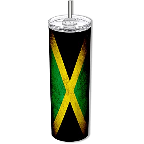 ExpressItBest 20oz Skinny Tumbler with Flag of Jamaica (Jamaican) - Rustic Design