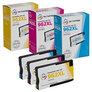 ld products remanufactured ink cartridge replacements for 962 xl hp 962xl ink cartridges combo pack high yield for use in hp officejet pro 9010 9015e 9018e 9018 9025 (cyan, magenta, yellow, 3-pack)