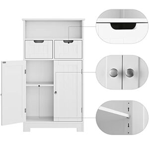 URKNO Bathroom Storage Cabinet, Wood Floor Cabinet with Drawers and Doors, Corner Freestanding Cabinet for Home Office, White