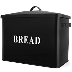 P&P CHEF Extra Large Black Bread Box with Lid, Metal Bread Storage Container for Farmhouse Kitchen Countertop, 13.1” X 11.81” X 7.2” Inches for Holding 2+ Loaves, Indoor & Outdoor Use