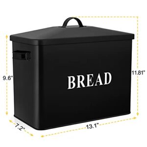 P&P CHEF Extra Large Black Bread Box with Lid, Metal Bread Storage Container for Farmhouse Kitchen Countertop, 13.1” X 11.81” X 7.2” Inches for Holding 2+ Loaves, Indoor & Outdoor Use