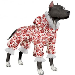 lovinpet pitbull dog onesies, anxiety relief, anti licking dog pajamas dog jammies, fashion reflective strap in the park metallic radiant cherry prints recovery suit for dogs party costume l