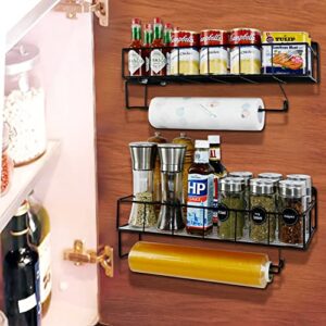 2 Pack -SUFAUY Paper Towel Holder Spice Rack and Multi-Purpose Shelf with Towel Rack, Wall Mount Storage Organizer, Steel, Black