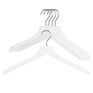 mawa by reston lloyd, european wooden hanger, beech wood straight hanger with shoulder notches, rotating chrome hook, white finish, for shirts, blazers, dress clothes hanger (26135)