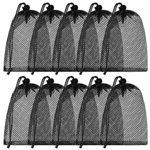 10 pieces mesh bags drawstring laundry bags large nylon mesh bags small gift bag dishwasher bag with sliding drawstring for kitchen jewelry toys gifts wedding favour home (black, 11.8 x 7.5 inch)