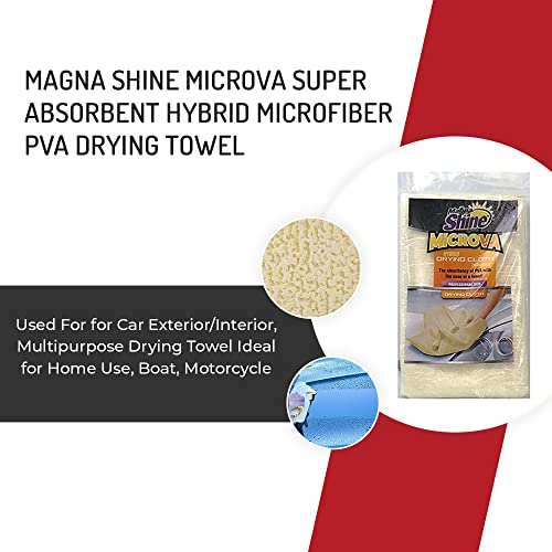 Magna Shine MicroVA Super Absorbent Hybrid Microfiber PVA Drying Towel for Car Exterior/Interior, Multipurpose Drying Towel Ideal for Home Use, Boat, Motorcycle