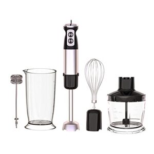 immersion hand blender, 5-in-1 stick blender with 300ml food grinder, bpa-free, 600ml container,milk frother,egg whisk ,puree infant food, smoothies, sauces and soups - white
