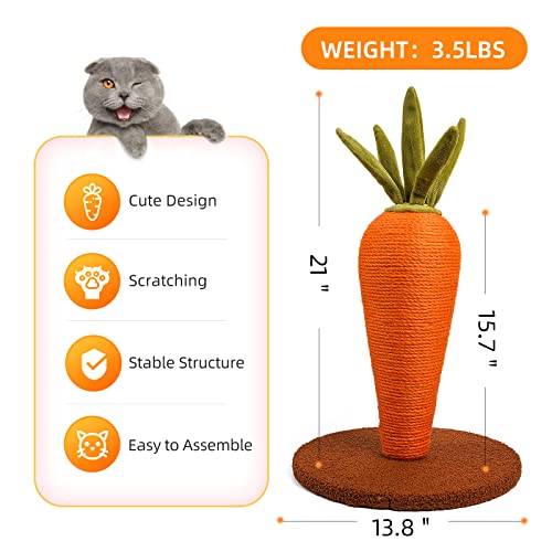 21” Tall Cat Scratching Post for Indoor Cats by YOUMI, Sisal Scratch Posts, Sisal Cat Post, Sisal Cat Scratcher for Large Cats and Kittens