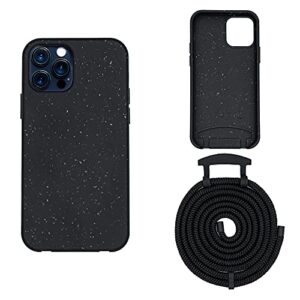 holdingit biodegradable crossbody phone case, compatible with iphone 12, 12 pro, 12 pro max, detachable lanyard 2-in-1 eco-friendly hands free cover with drop protection (black, iphone 12 pro max)