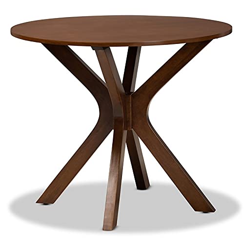 BOWERY HILL Mahogany Walnut Brown Finished 35-Inch-Wide Round Wood Dining Table