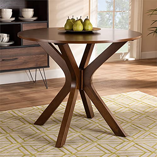 BOWERY HILL Mahogany Walnut Brown Finished 35-Inch-Wide Round Wood Dining Table