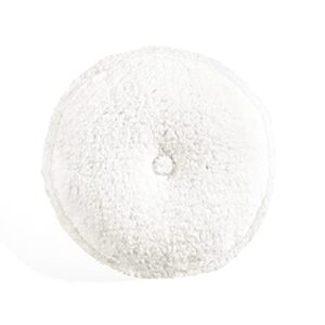 Lush Decor Button Soft Sherpa Round Decorative Pillow, 1 Count (Pack of 1), White