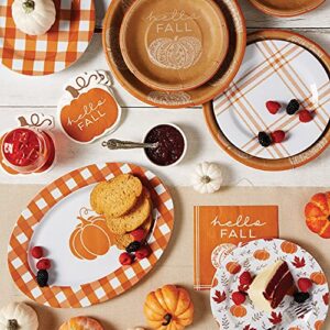 C.R. Gibson QSTM-24069 Orange Plaid Pumpkin Reusable Melamine Plate Thanksgiving Platter, 14" x 10"