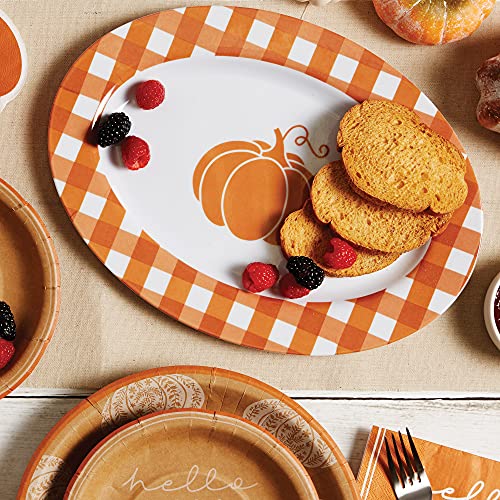 C.R. Gibson QSTM-24069 Orange Plaid Pumpkin Reusable Melamine Plate Thanksgiving Platter, 14" x 10"