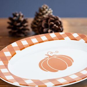 C.R. Gibson QSTM-24069 Orange Plaid Pumpkin Reusable Melamine Plate Thanksgiving Platter, 14" x 10"