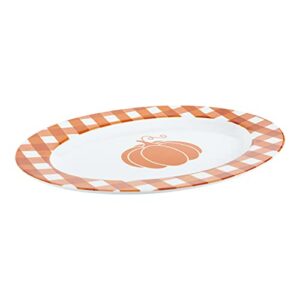 C.R. Gibson QSTM-24069 Orange Plaid Pumpkin Reusable Melamine Plate Thanksgiving Platter, 14" x 10"