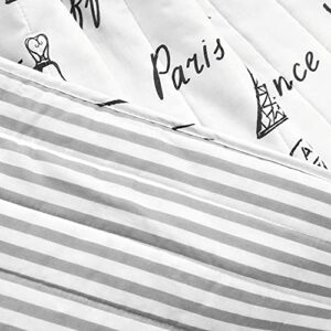 Lush Decor Paris Bonjour Reversible Cotton Throw Blanket, 60" x 50", Black & White
