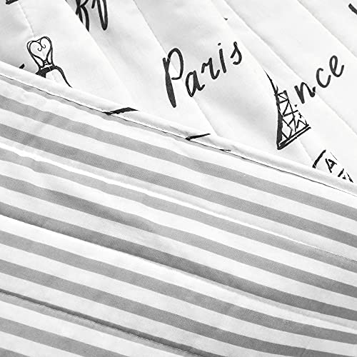 Lush Decor Paris Bonjour Reversible Cotton Throw Blanket, 60" x 50", Black & White