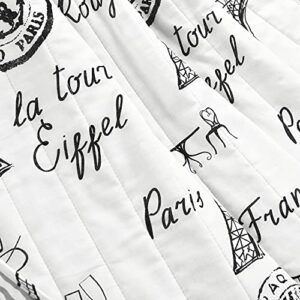 Lush Decor Paris Bonjour Reversible Cotton Throw Blanket, 60" x 50", Black & White