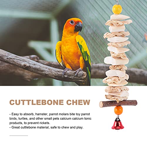 POPETPOP Cuttlebone for Bird- Cuddle Bone Toys with Bells Hanging on Cage Bird Natural Treats Parrot Beak Grinding Stone for Parrot Budgie Random Color