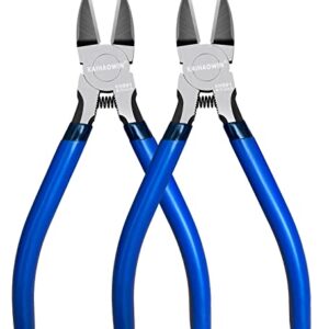 Wire Cutters 2 Pack, 6.5 inch,KAIHAOWIN Flush Cutters Diagonal Cutters Side Cutters Precision Ultra Sharp Spring Loaded Wire Snips Clippers Dikes Cutting Pliers Small for Crafting Jewelry Making,Blue