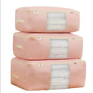 zkq storage bag, oxford cloth, quilt bag, clothing storage, double zipper, washable, moisture-proof, pink, medium