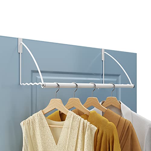 Tajsoon Over The Door Closet Valet, Expandable & Adjustable Over The Door Clothes Organizer Rack and Door Hanger for Clothing or Towel, Drying Clothes, Bathrooms, Fits Doors up to 1¾”, Metal, White