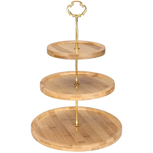 Renawe 3 Tier Bamboo Wooden Cupcake Stand Three Tiered Dessert Stand Wooden Tiered Tray Serving Platter for Wedding Cupcake Display Stand Tier Cake Holder Stand