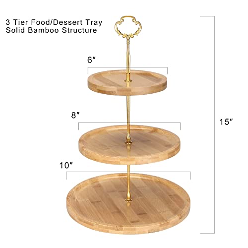 Renawe 3 Tier Bamboo Wooden Cupcake Stand Three Tiered Dessert Stand Wooden Tiered Tray Serving Platter for Wedding Cupcake Display Stand Tier Cake Holder Stand