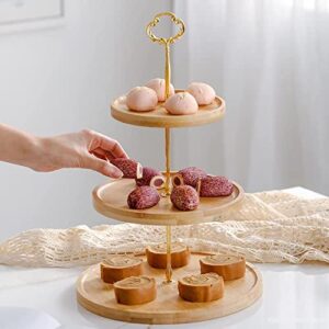 Renawe 3 Tier Bamboo Wooden Cupcake Stand Three Tiered Dessert Stand Wooden Tiered Tray Serving Platter for Wedding Cupcake Display Stand Tier Cake Holder Stand