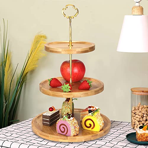 Renawe 3 Tier Bamboo Wooden Cupcake Stand Three Tiered Dessert Stand Wooden Tiered Tray Serving Platter for Wedding Cupcake Display Stand Tier Cake Holder Stand