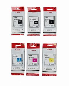 pfi-107 set genuine canon pfi-107 6 pack set of 5 colors ink tanks 2 pfi-107mbk,and 1 pfi107bk pfi107c pfi107y pfi107m by canon + inksaver™ microfiber lcd screen cleaning cloth