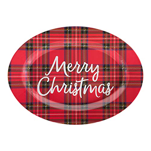 C.R. Gibson QSTM-24059 Red Plaid Reusable Melamine Plate Christmas Platter for Cookies, Dinners, and Parties, 14" x 10"