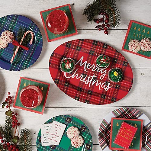 C.R. Gibson QSTM-24059 Red Plaid Reusable Melamine Plate Christmas Platter for Cookies, Dinners, and Parties, 14" x 10"