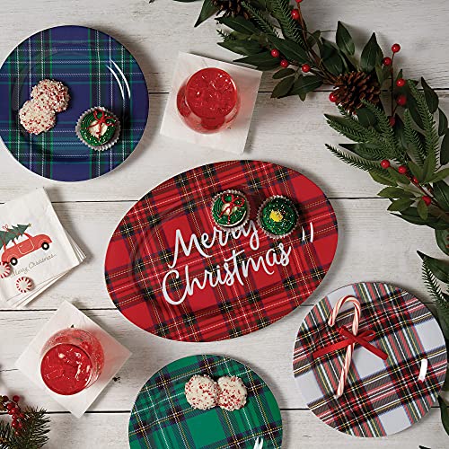 C.R. Gibson QSTM-24059 Red Plaid Reusable Melamine Plate Christmas Platter for Cookies, Dinners, and Parties, 14" x 10"