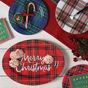 C.R. Gibson QSTM-24059 Red Plaid Reusable Melamine Plate Christmas Platter for Cookies, Dinners, and Parties, 14" x 10"