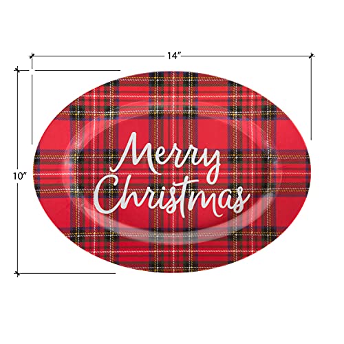 C.R. Gibson QSTM-24059 Red Plaid Reusable Melamine Plate Christmas Platter for Cookies, Dinners, and Parties, 14" x 10"