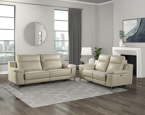 Lexicon Ezra Genuine Leather Power Reclining Sofa, Beige