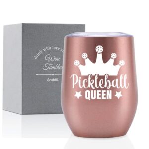 onebttl pickleball gifts for women, pickleball accessories, pickleball queen, mother's day gifts for mom, 12 oz stainless steel tumbler with lid, best gifts for christmas/birthday, rose