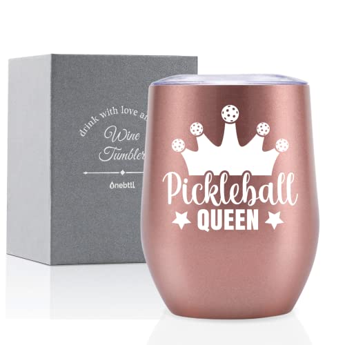 Onebttl Pickleball Gifts for Women, Pickleball Accessories, PICKLEBALL QUEEN, Mother's Day Gifts for Mom, 12 oz Stainless Steel Tumbler with Lid, Best Gifts for Christmas/Birthday, Rose