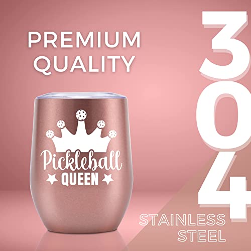 Onebttl Pickleball Gifts for Women, Pickleball Accessories, PICKLEBALL QUEEN, Mother's Day Gifts for Mom, 12 oz Stainless Steel Tumbler with Lid, Best Gifts for Christmas/Birthday, Rose
