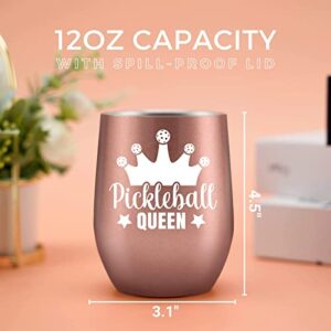 Onebttl Pickleball Gifts for Women, Pickleball Accessories, PICKLEBALL QUEEN, Mother's Day Gifts for Mom, 12 oz Stainless Steel Tumbler with Lid, Best Gifts for Christmas/Birthday, Rose